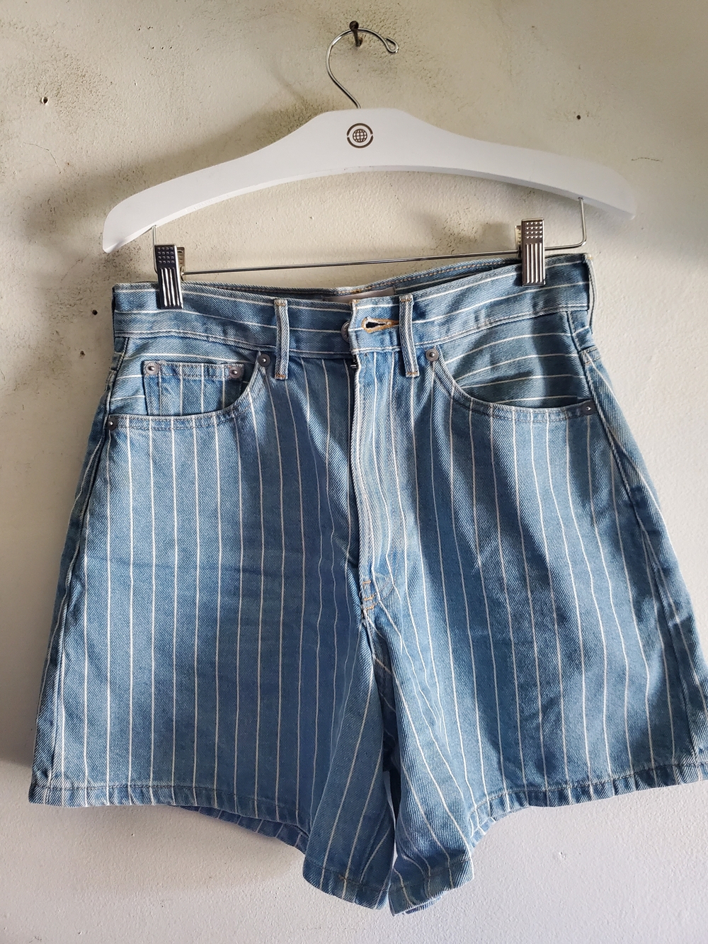 Everlane Light Blue & White The  A-Line Denim Shorts Size 25.